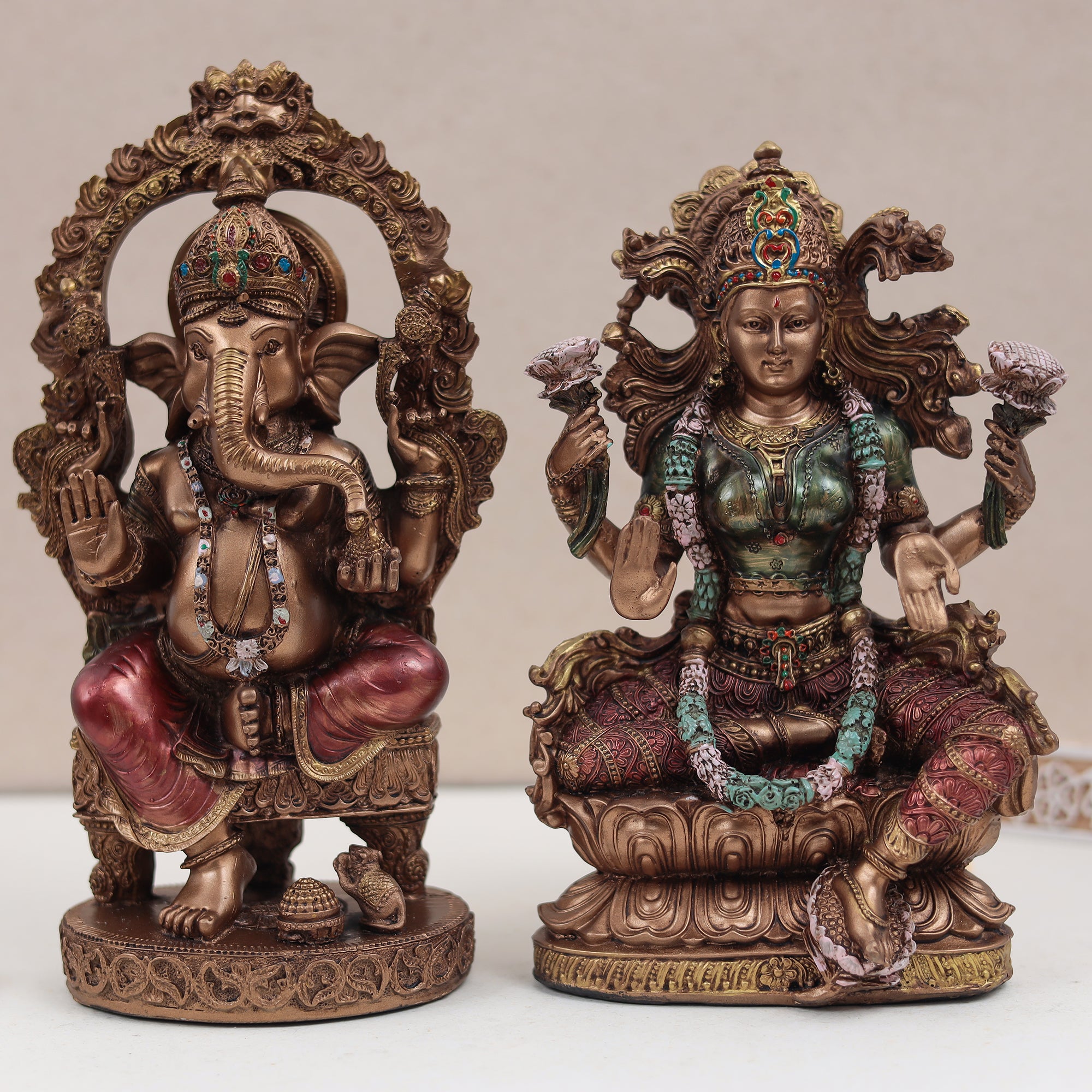 Chowki Ganesh and Lakhsmi Set in Copper Finish In 8 Inch