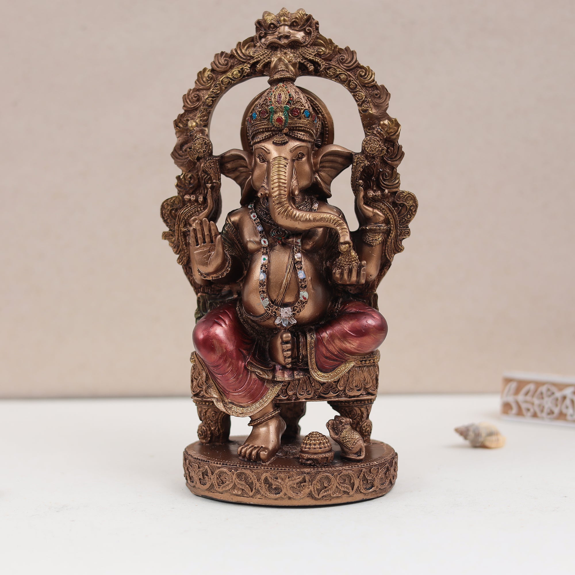 Chowki Ganesh and Lakhsmi Set in Copper Finish In 8 Inch