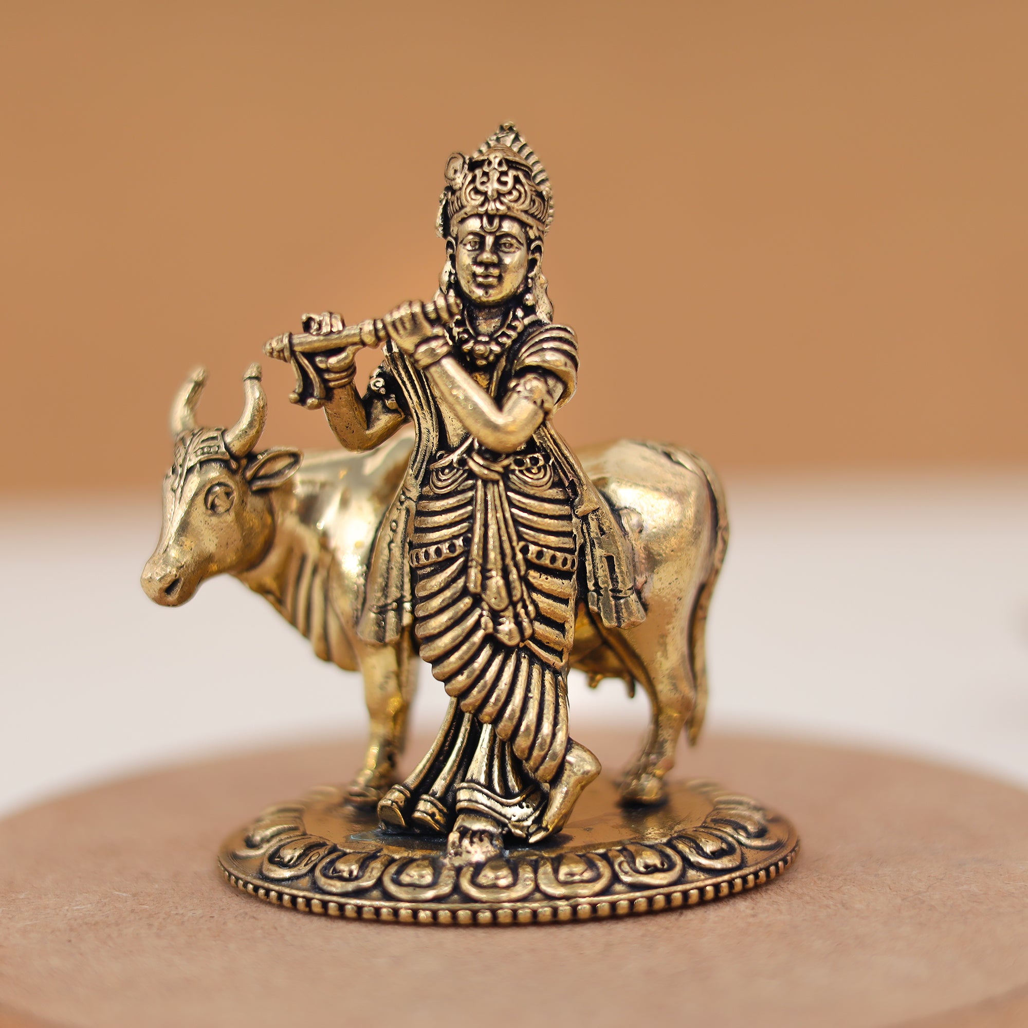 Divine Pure Brass Cow Krishna Idol In 3 Inches