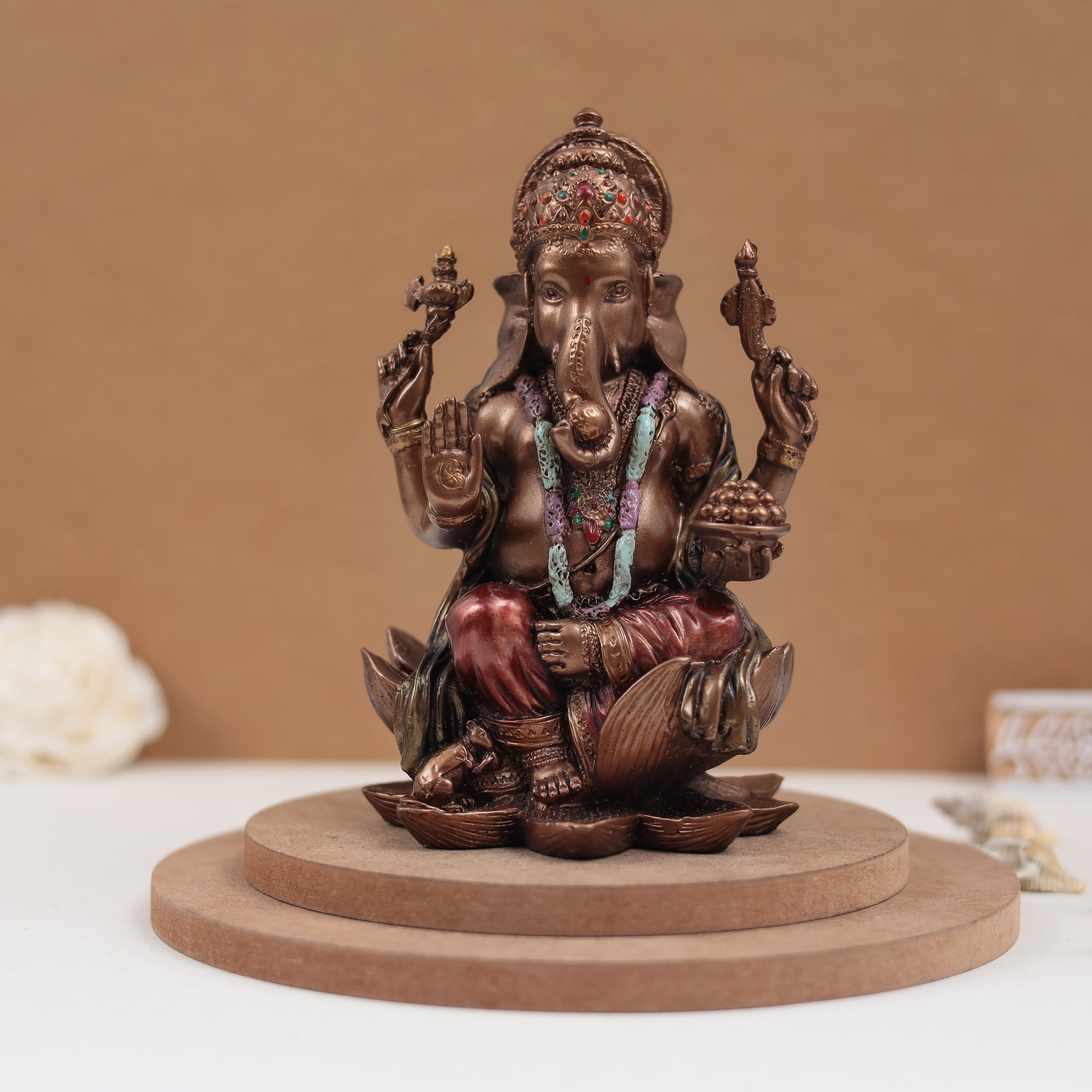 7' Ganesha sitting on lotus | Copper Finish