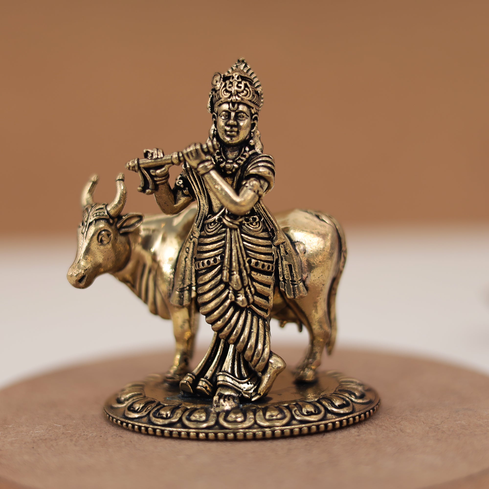 Brass Divine Cow Krishna – Festive Pooja | Gift | Car Dashboard In 3 Inch