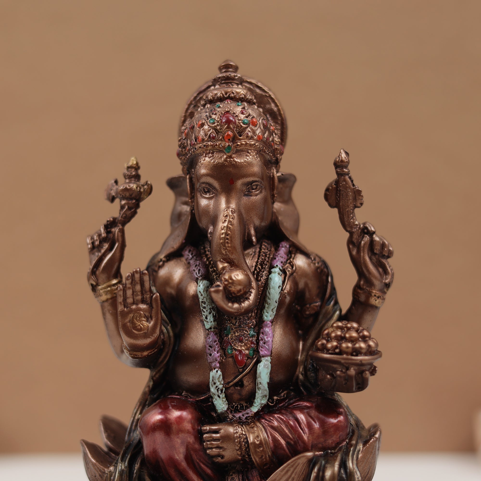 7' Ganesha sitting on lotus | Copper Finish