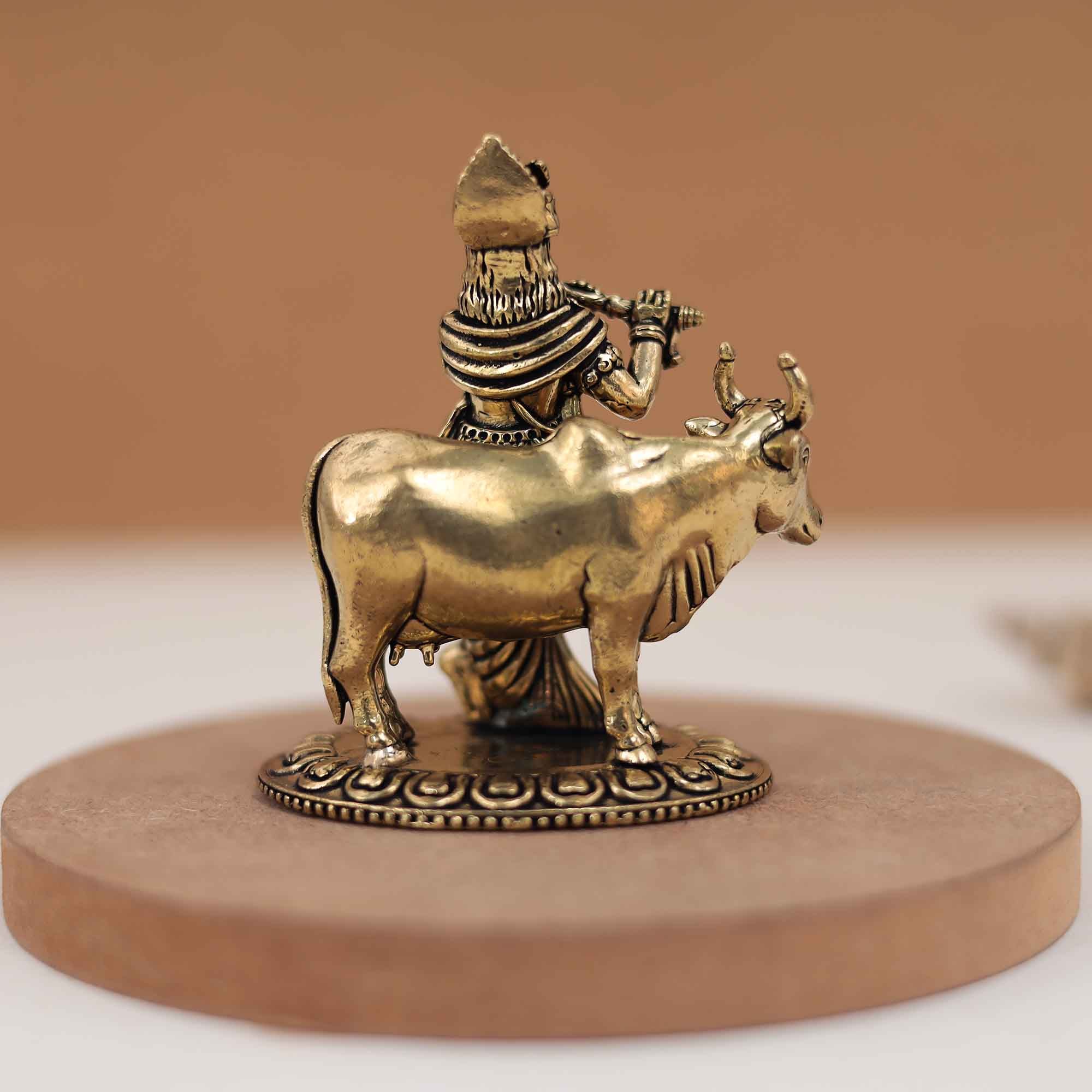 Brass Divine Cow Krishna – Festive Pooja | Gift | Car Dashboard In 3 Inch