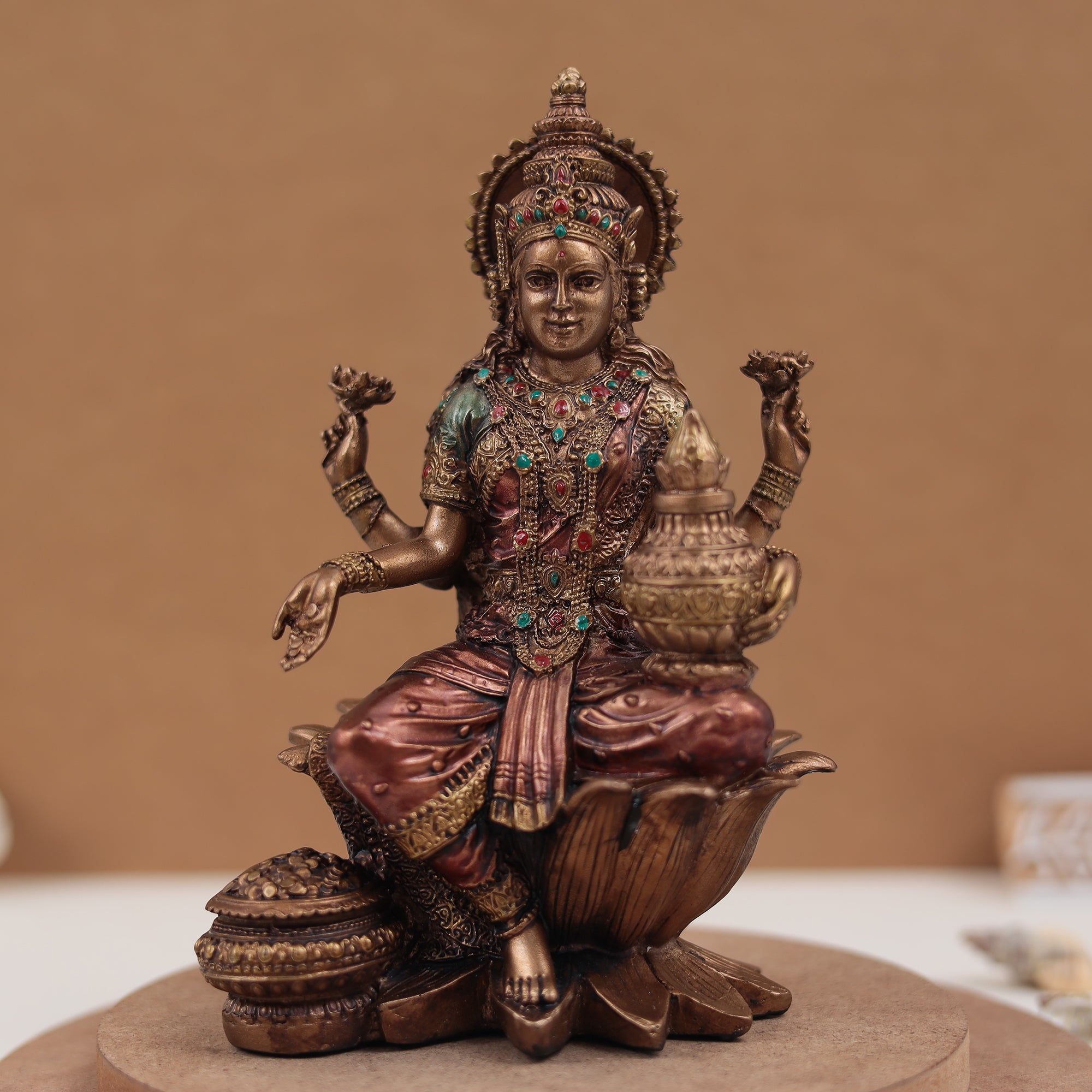 Goddess Shubh Lakshmi and Ganesh Pair in 7 Inches in Copper Finish lo
