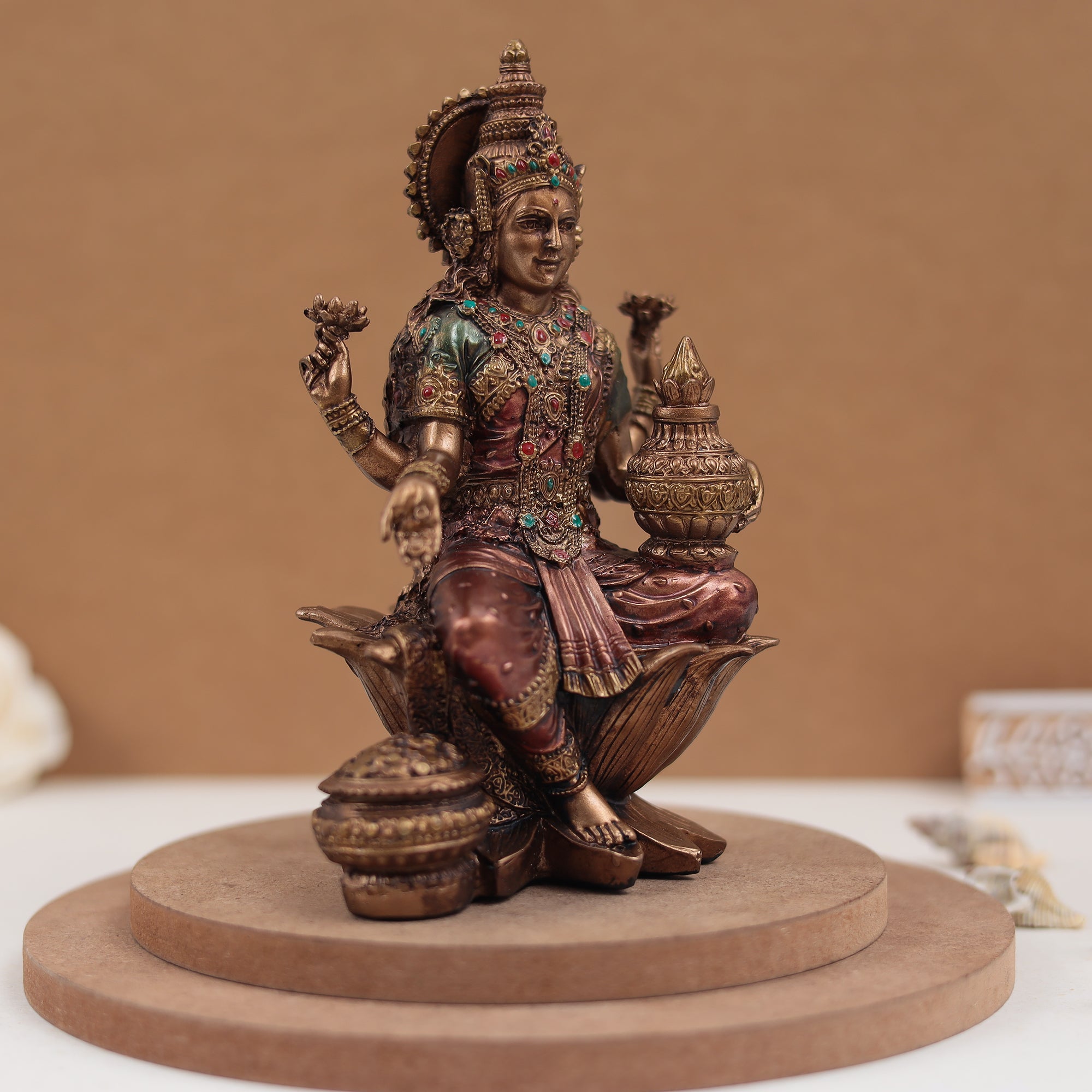 Goddess Shubh Lakshmi and Ganesh Pair in 7 Inches in Copper Finish lo