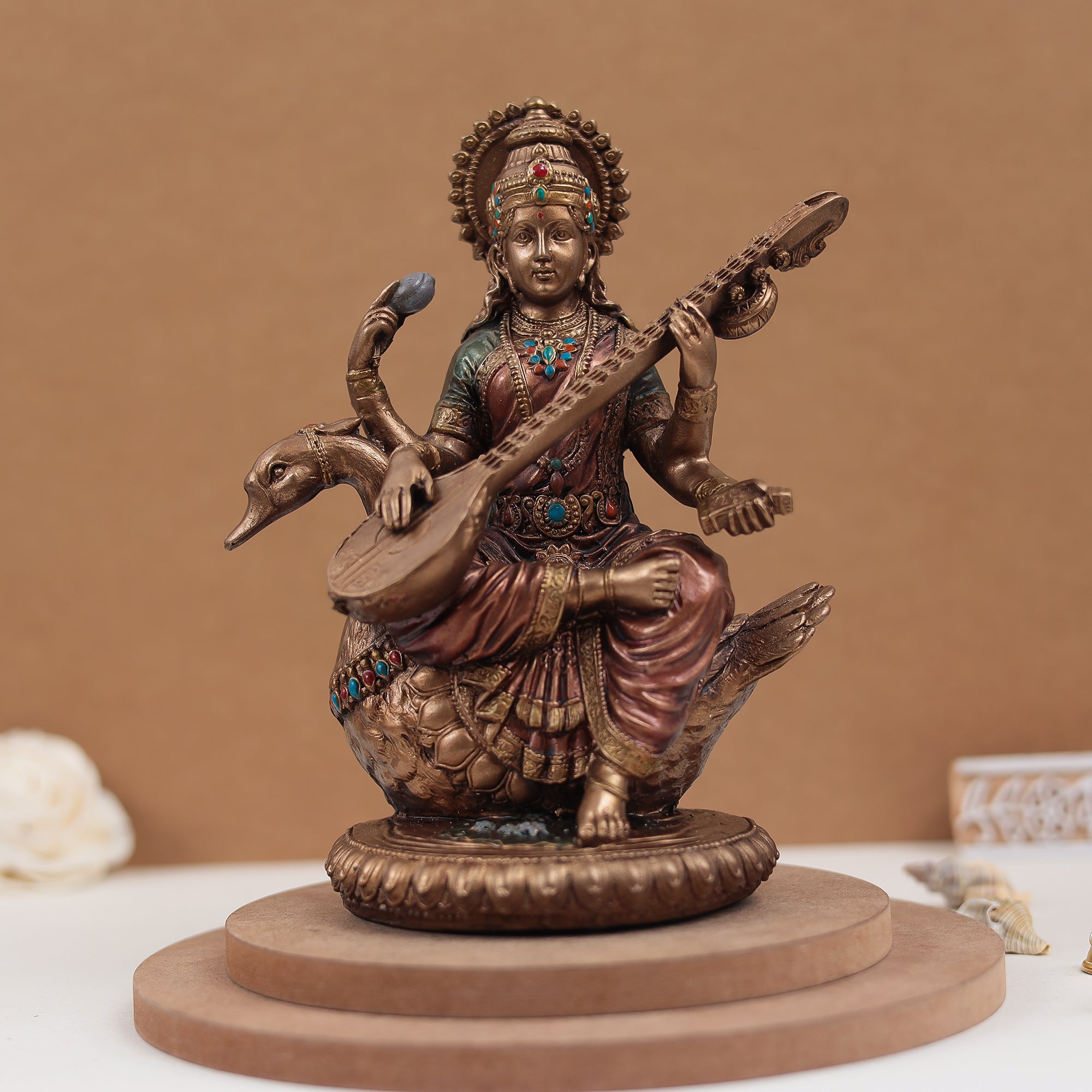 Goddess Saraswati  in 8 Inches in Copper Finish
