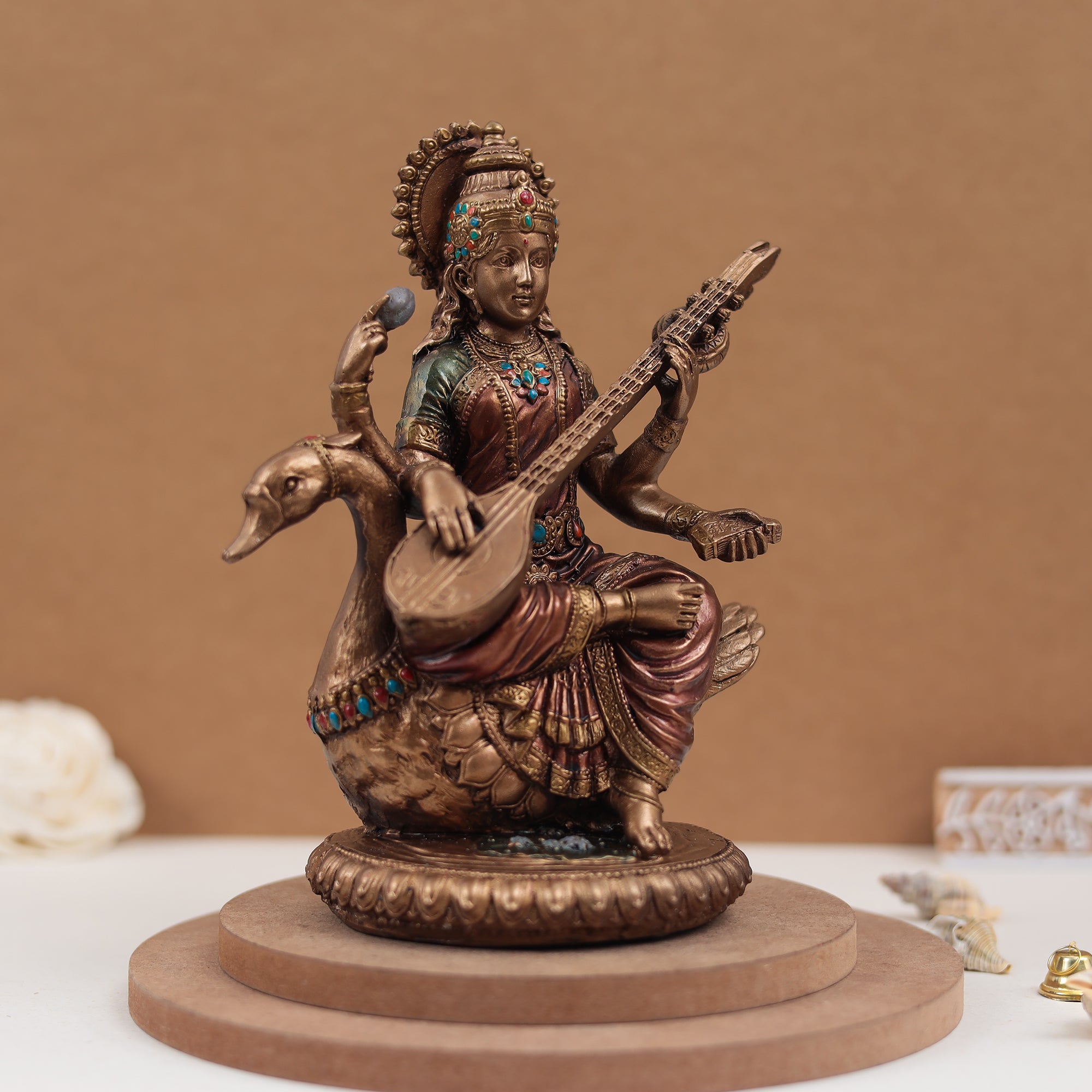 Goddess Saraswati  in 8 Inches in Copper Finish