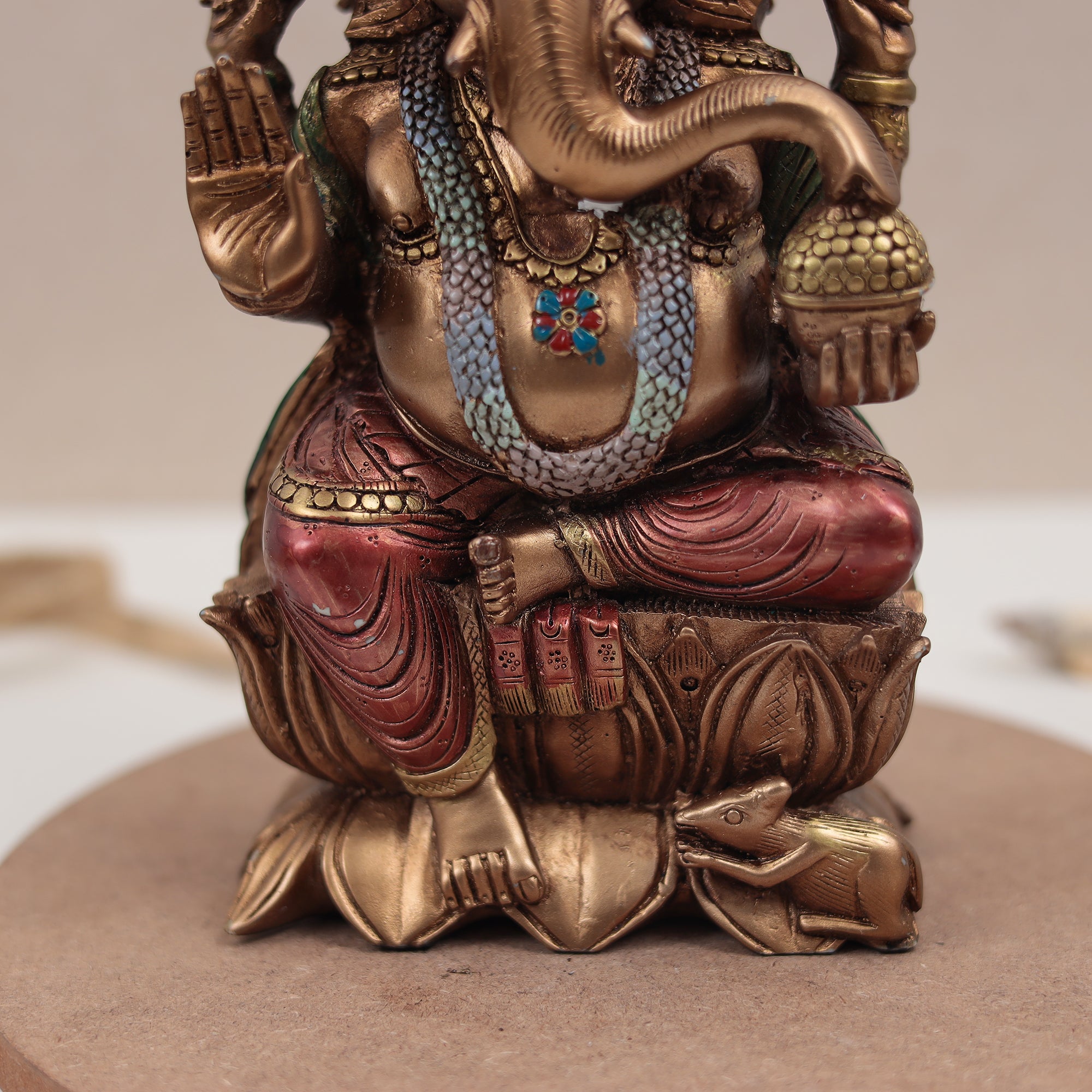 Copper Finish Lotus Ganesh Murti (9 Inch)
