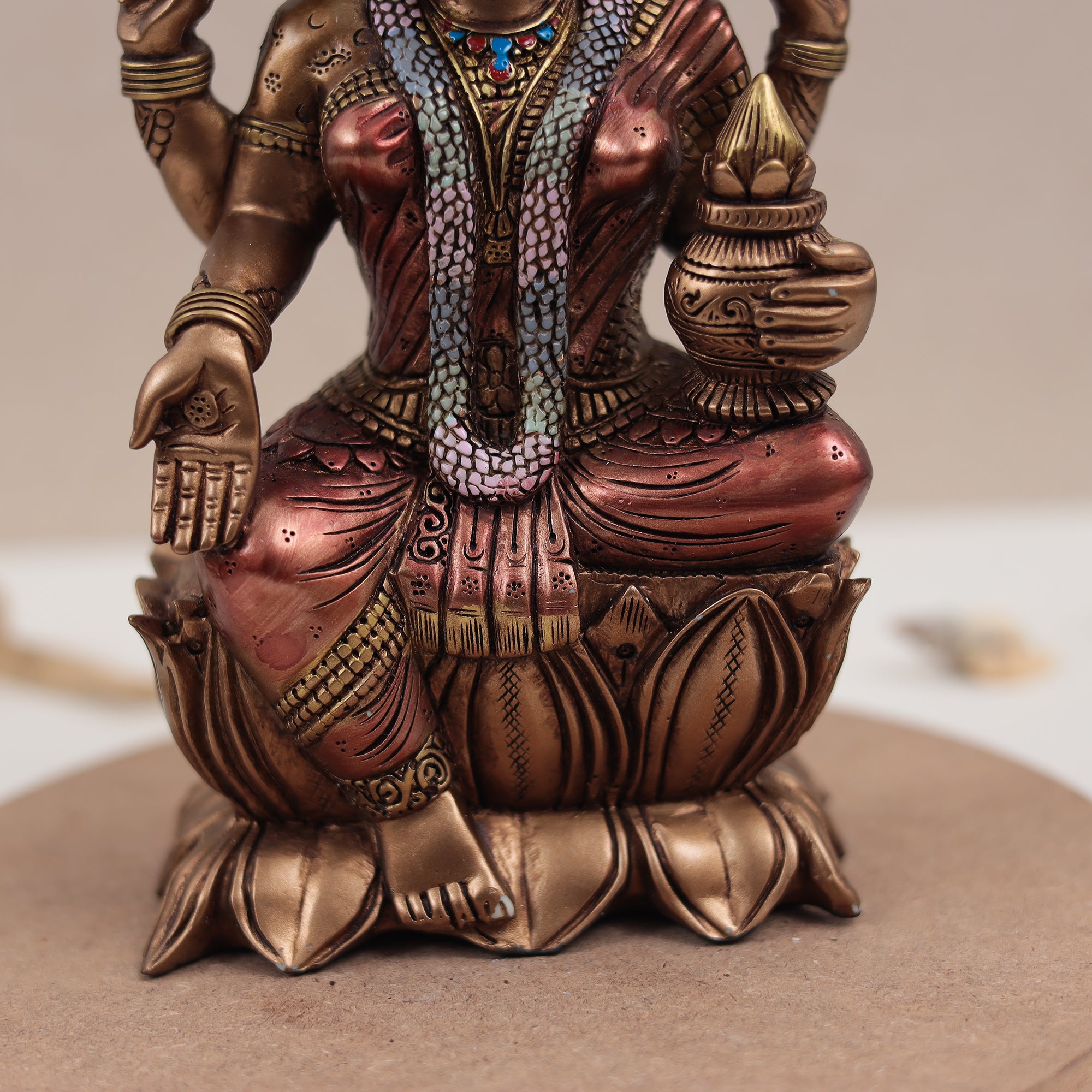 Copper Finish Lotus Lakshmi Murti For Diwali Puja/Gift/Temple/Home Decor (9 Inch)