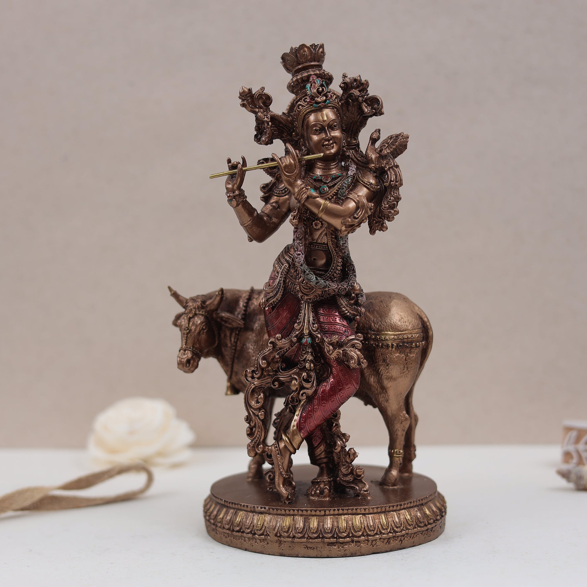 Spiritually Crafted Cow Krishna In Copper Finish (11 Inch/28 Cm)