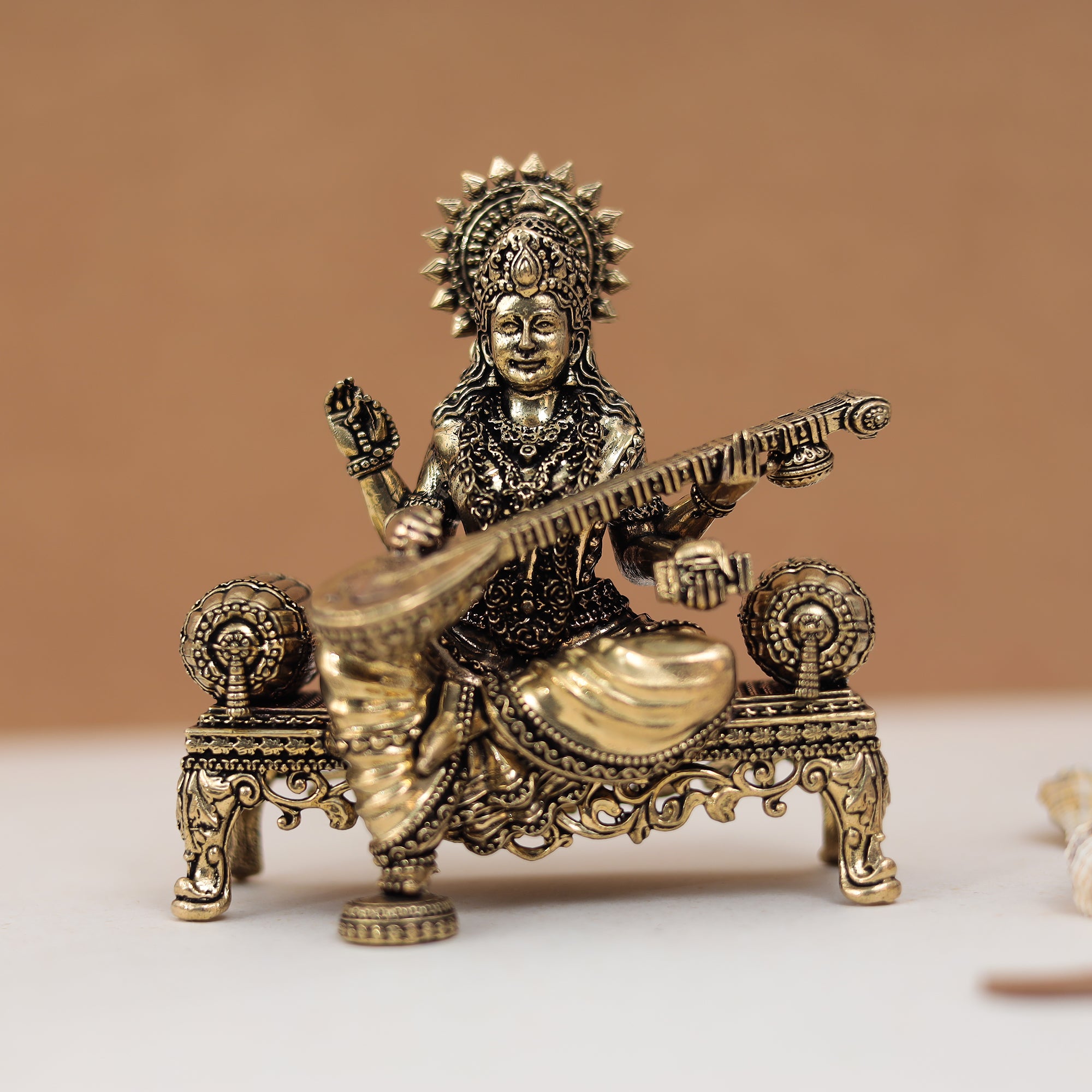 Super Fine Rich Brass Lakshmi Ganesh & Saraswati Set For Festive/Gift In 5 Inches