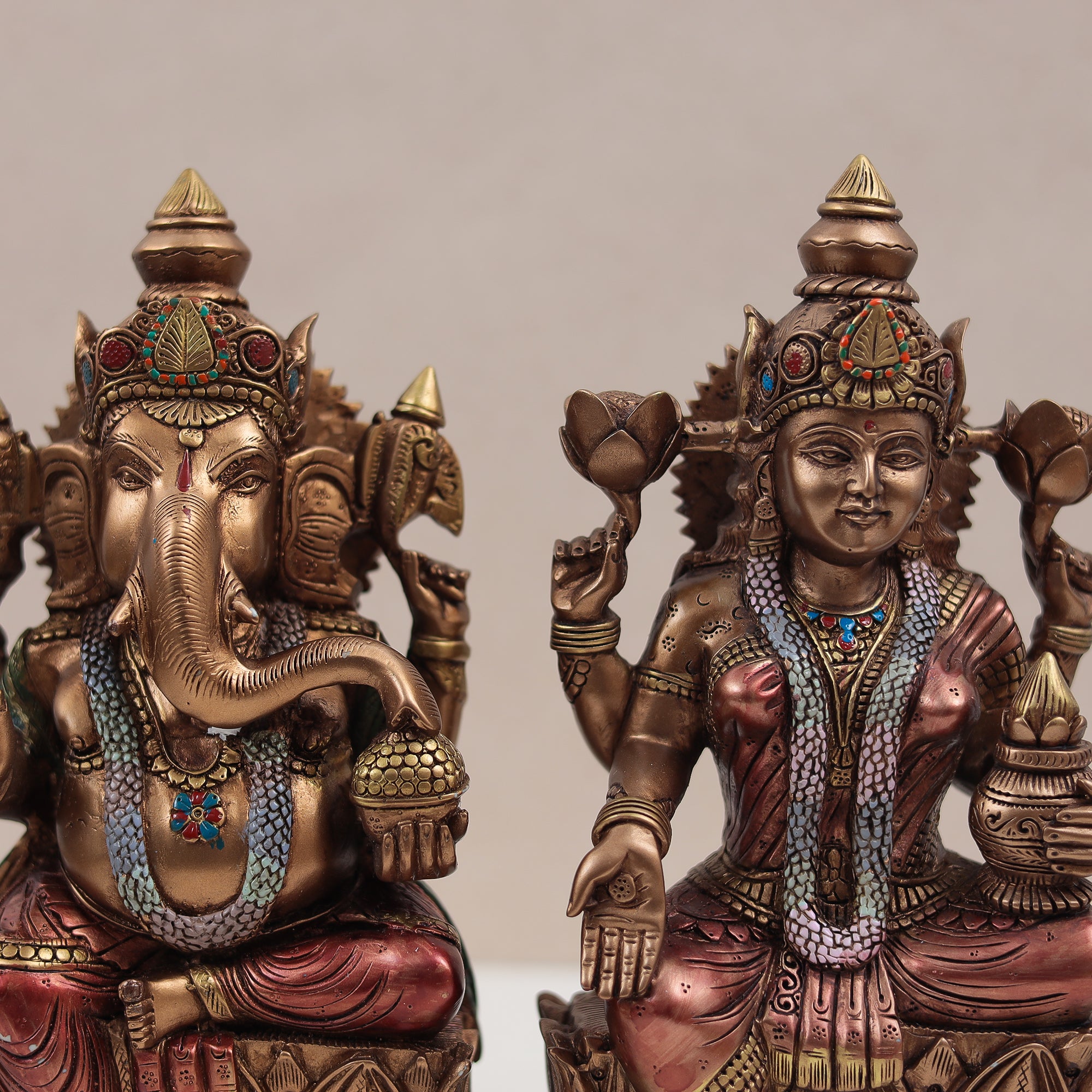 Copper Finish Lakshmi–Ganesh Lotus Idol Set – 9 Inch (Pair) Perfect for Diwali/Gift/Home Decor