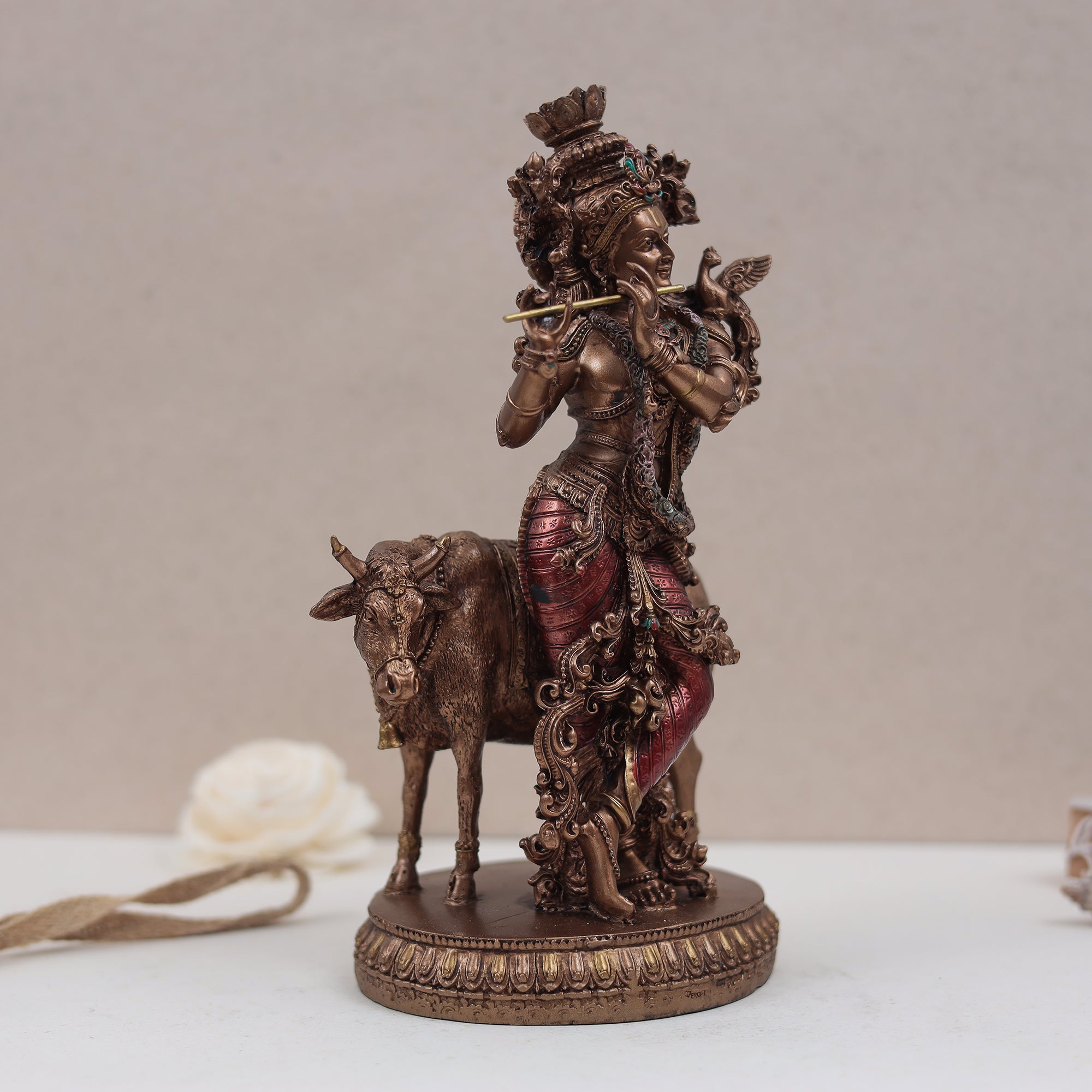 Spiritually Crafted Cow Krishna In Copper Finish (11 Inch/28 Cm)