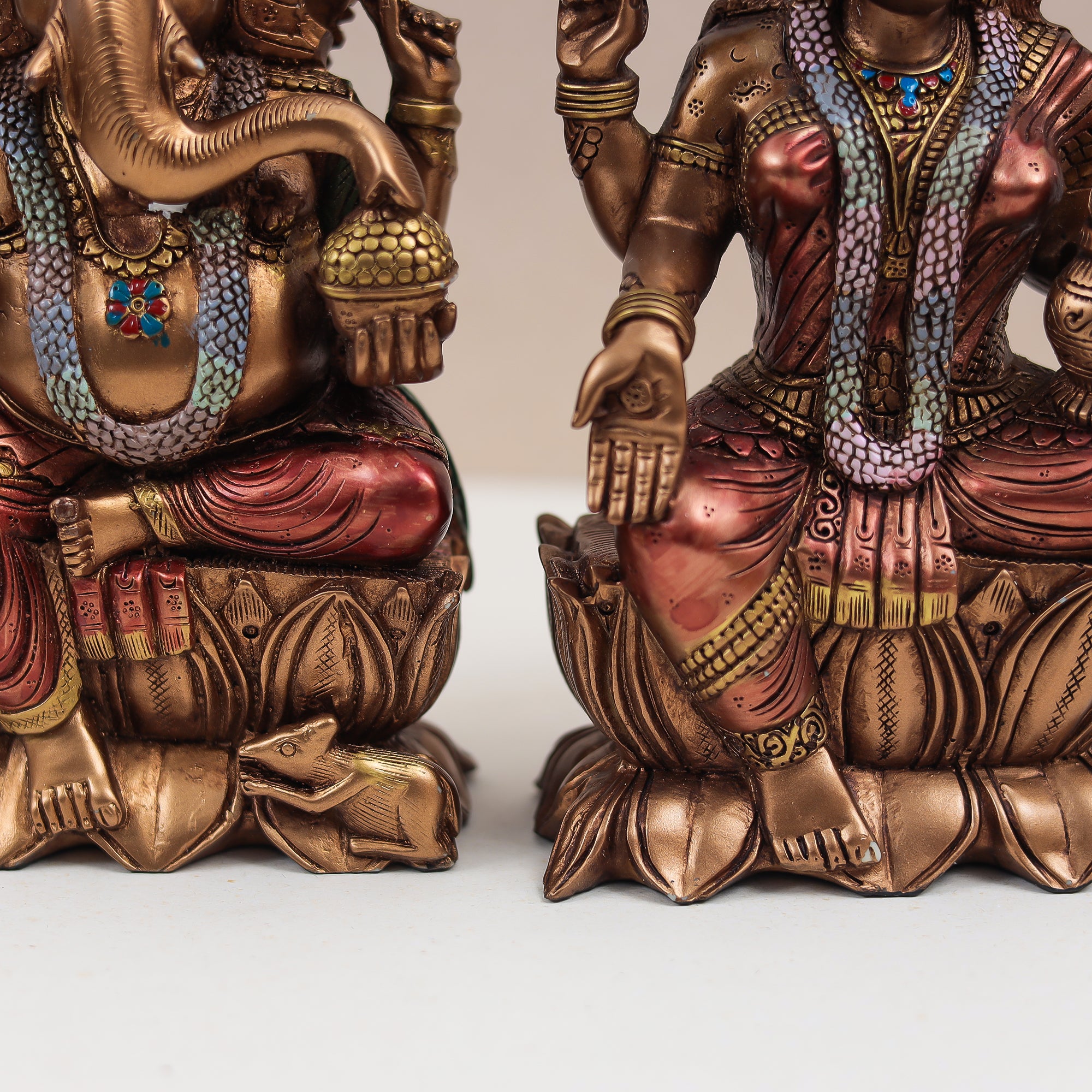 Copper Finish Lakshmi–Ganesh Lotus Idol Set – 9 Inch (Pair) Perfect for Diwali/Gift/Home Decor