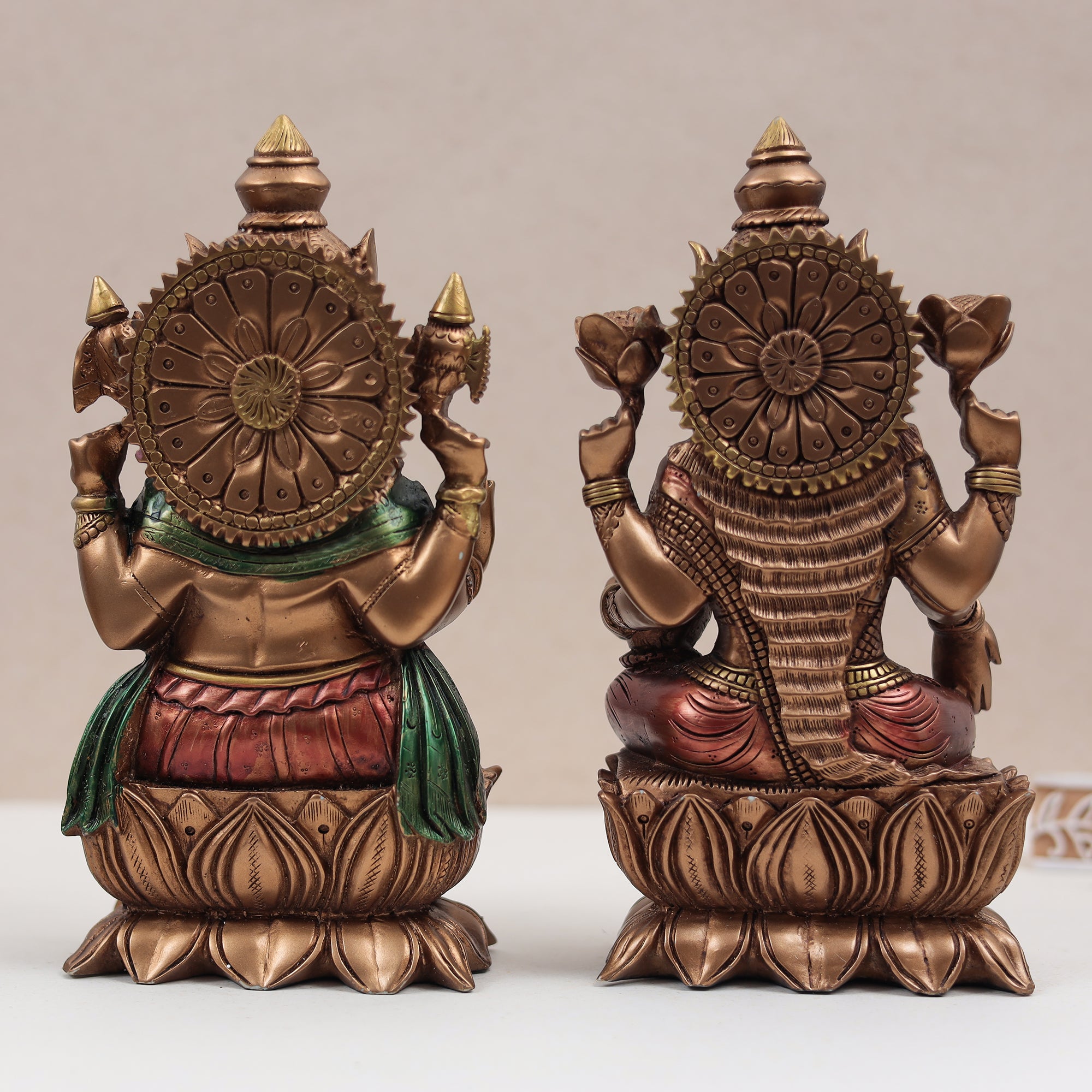 Copper Finish Lakshmi–Ganesh Lotus Idol Set – 9 Inch (Pair) Perfect for Diwali/Gift/Home Decor