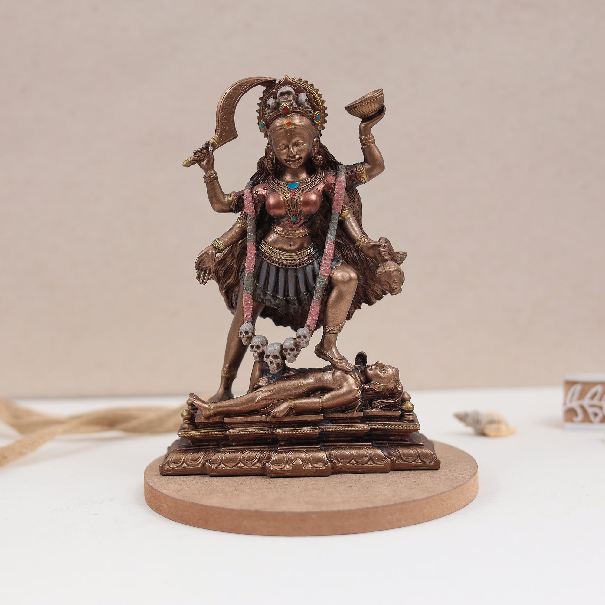 Cold Cast Resin Bronze Maa Kali Idol, Puja Sculpture | 7.5 Inches