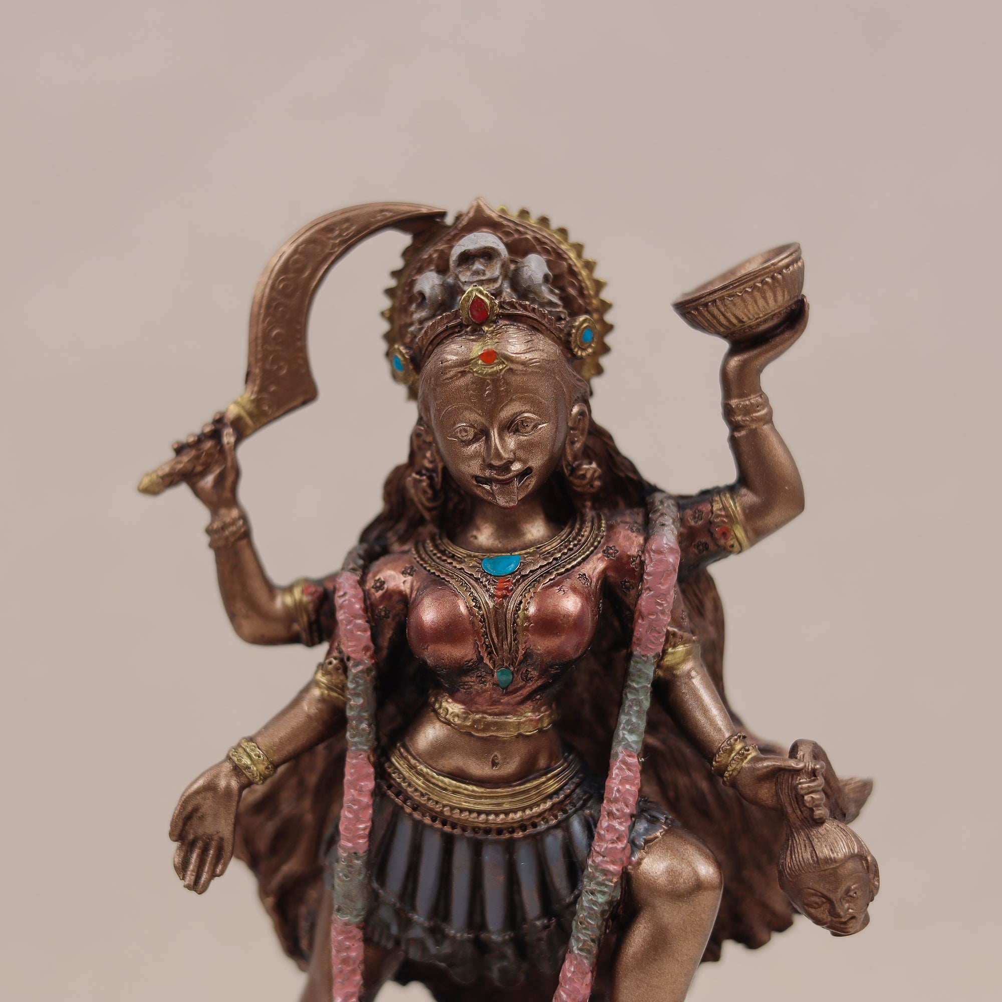 Cold Cast Resin Bronze Maa Kali Idol, Puja Sculpture | 7.5 Inches