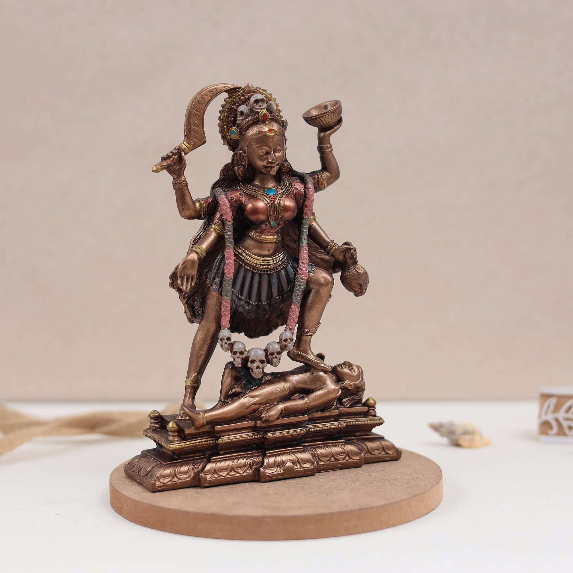 Cold Cast Resin Bronze Maa Kali Idol, Puja Sculpture | 7.5 Inches