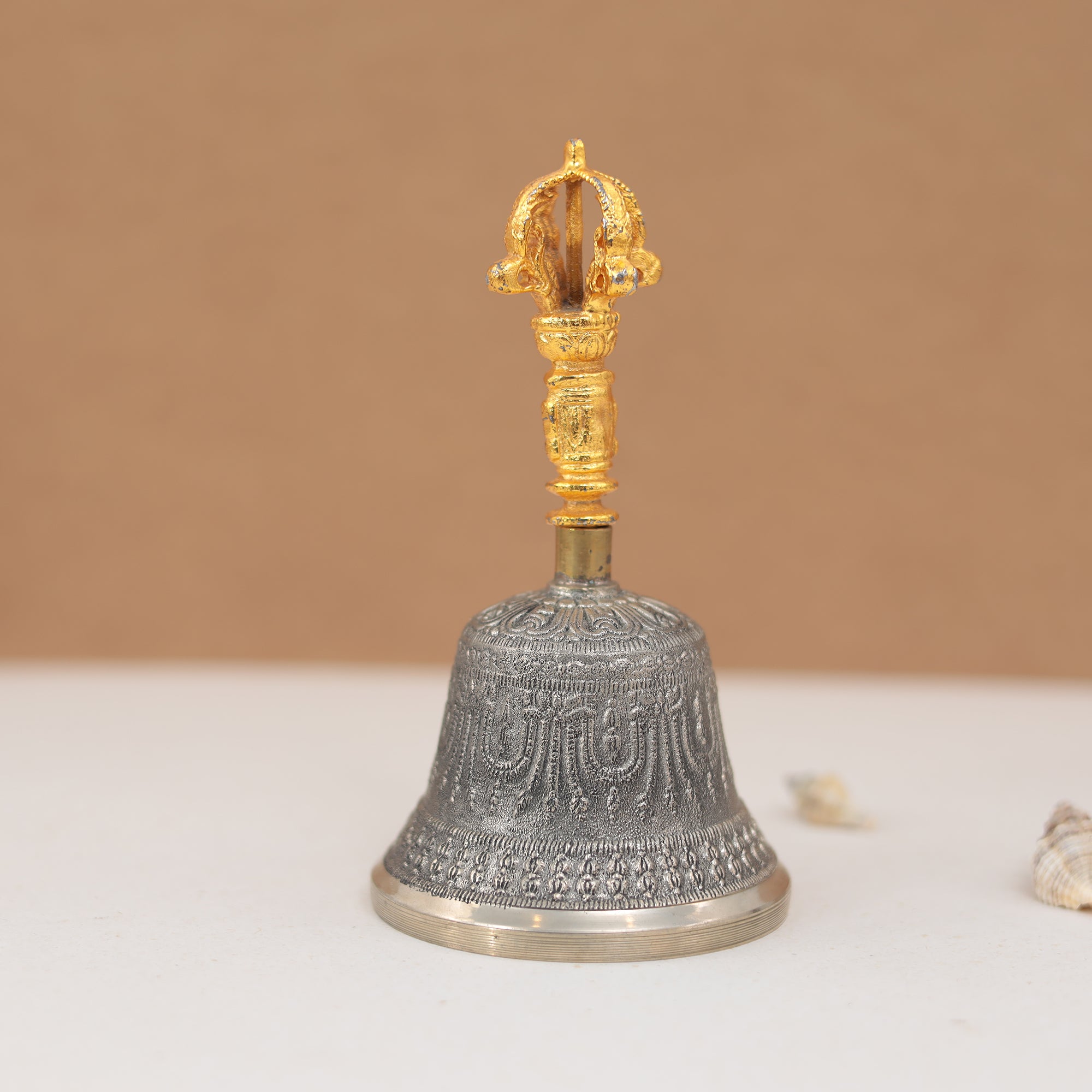 Brass Singing Bell with Dorje Handle – 7 Inches | Ideal for Puja, Meditation & Spiritual Healing