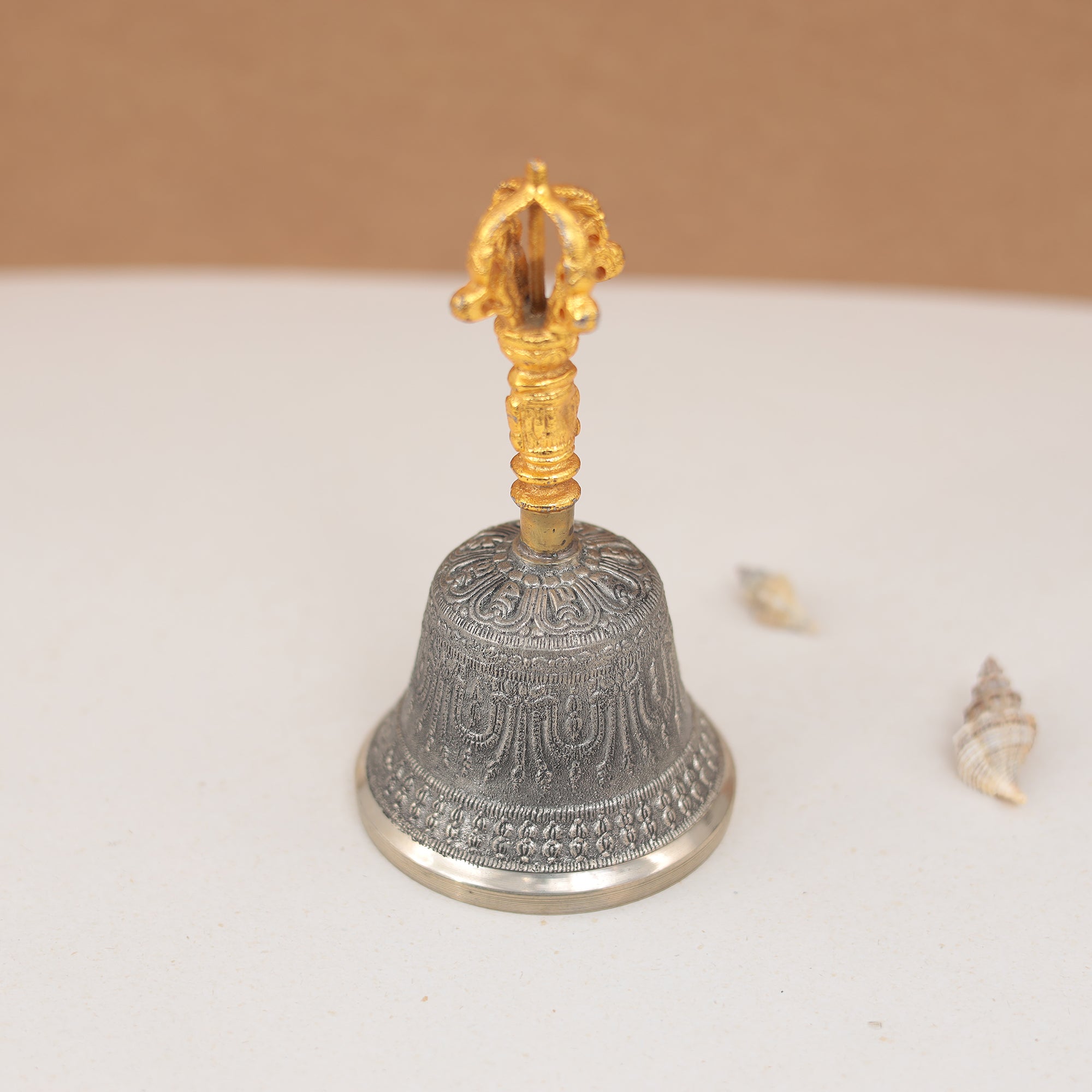 Brass Singing Bell with Dorje Handle – 7 Inches | Ideal for Puja, Meditation & Spiritual Healing