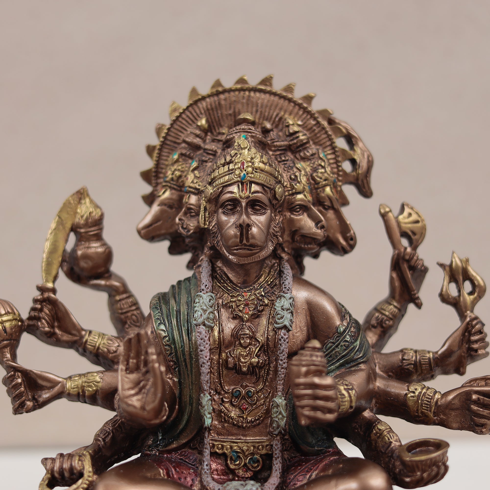 Seated Panchmukhi Hanuman Blessing Statue in Copper Finish | 8 Inches