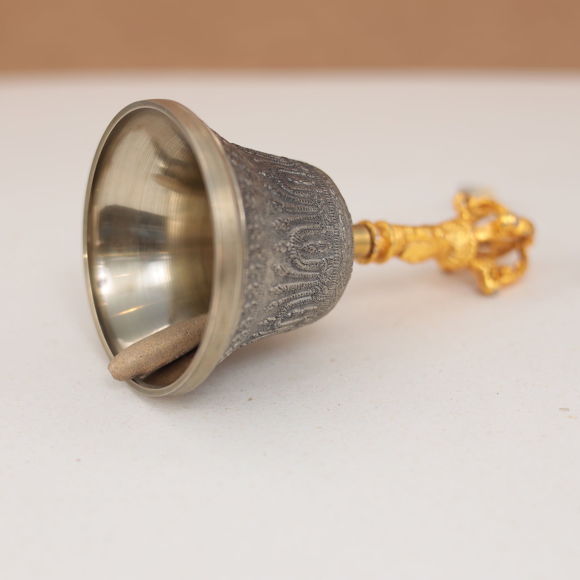 Brass Singing Bell with Dorje Handle – 7 Inches | Ideal for Puja, Meditation & Spiritual Healing