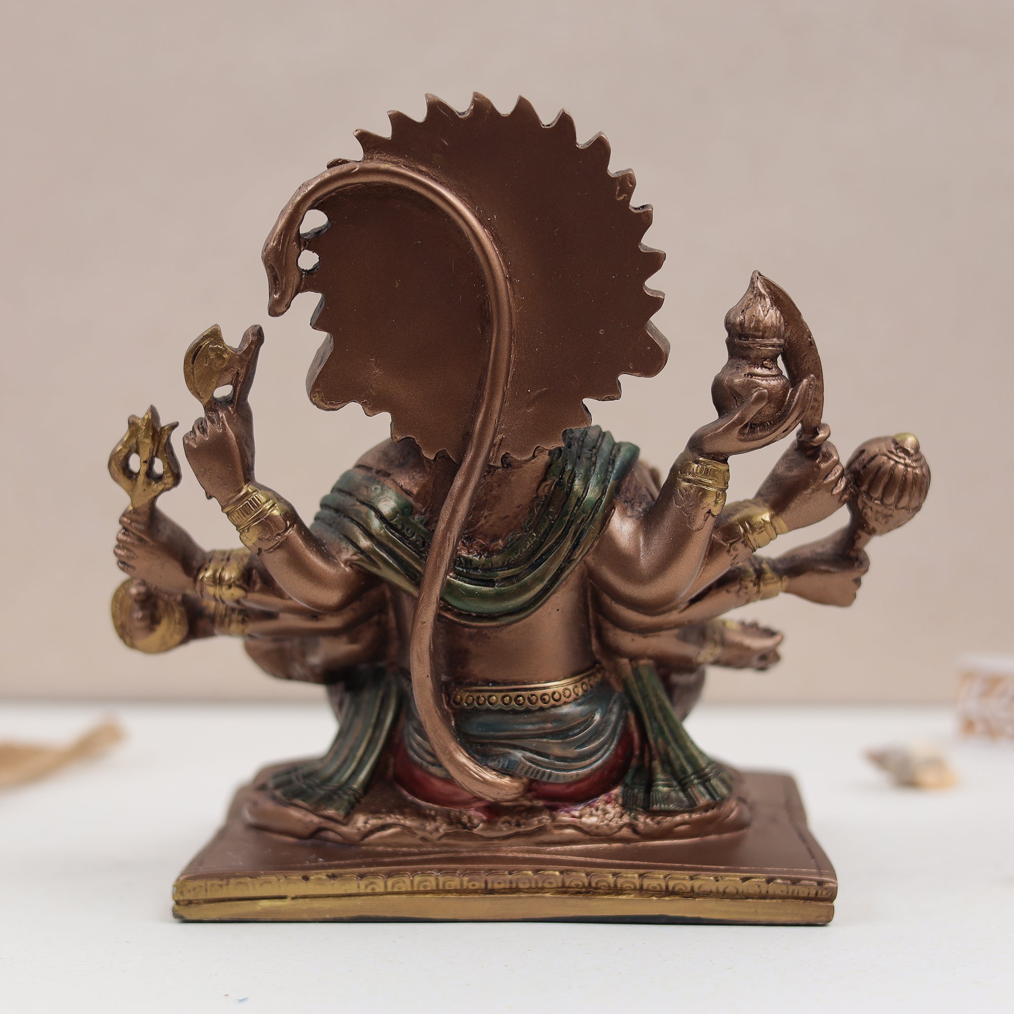 Seated Panchmukhi Hanuman Blessing Statue in Copper Finish | 8 Inches