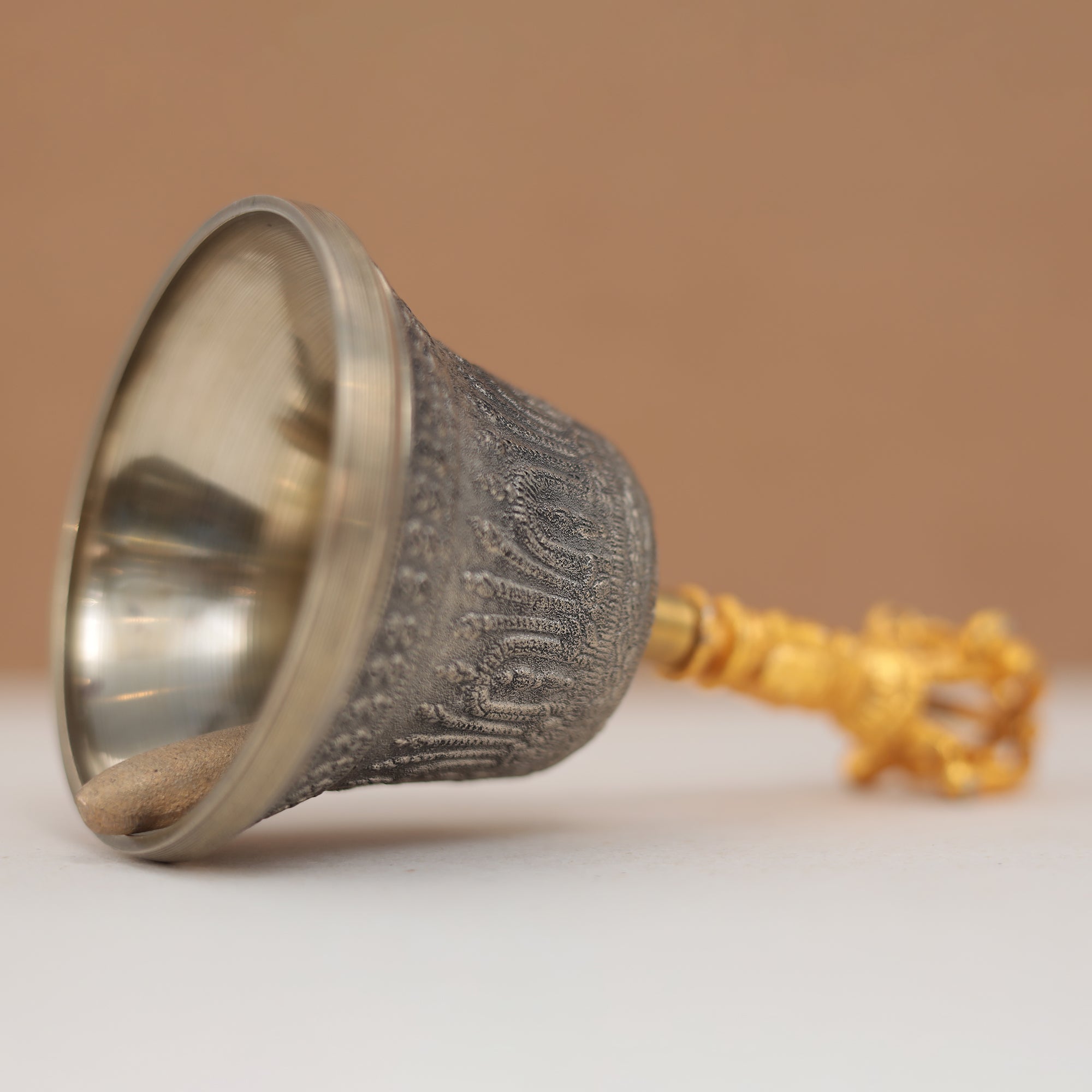 Brass Singing Bell with Dorje Handle – 7 Inches | Ideal for Puja, Meditation & Spiritual Healing