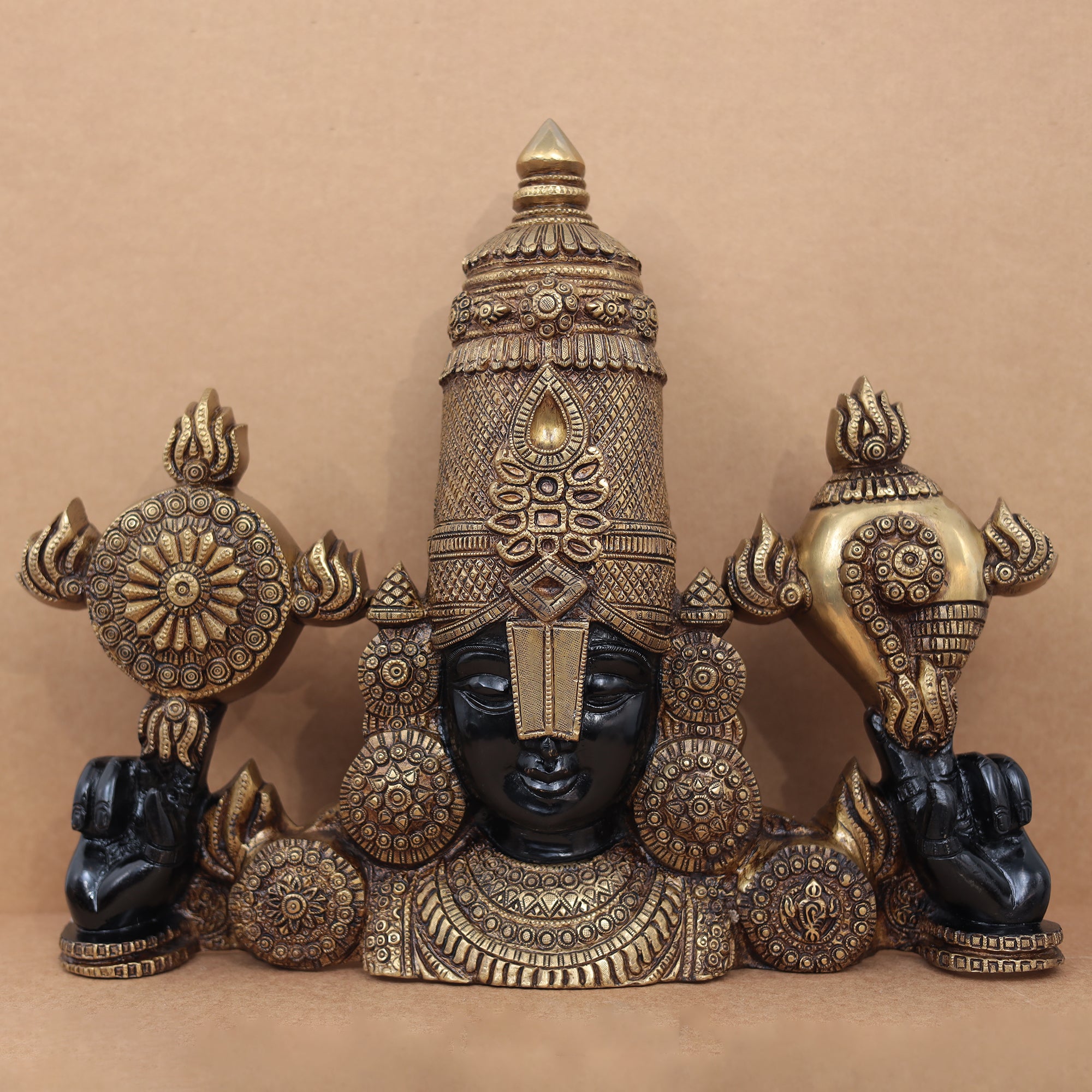 Brass Tirupati / Venkateshwar Bala Ji Bust Wall Hanging – Black & Golden Finish | Divine Temple Décor