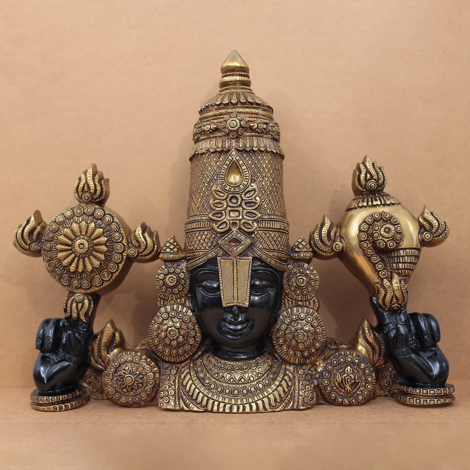 Brass Tirupati / Venkateshwar Bala Ji Bust Wall Hanging – Black & Golden Finish | Divine Temple Décor