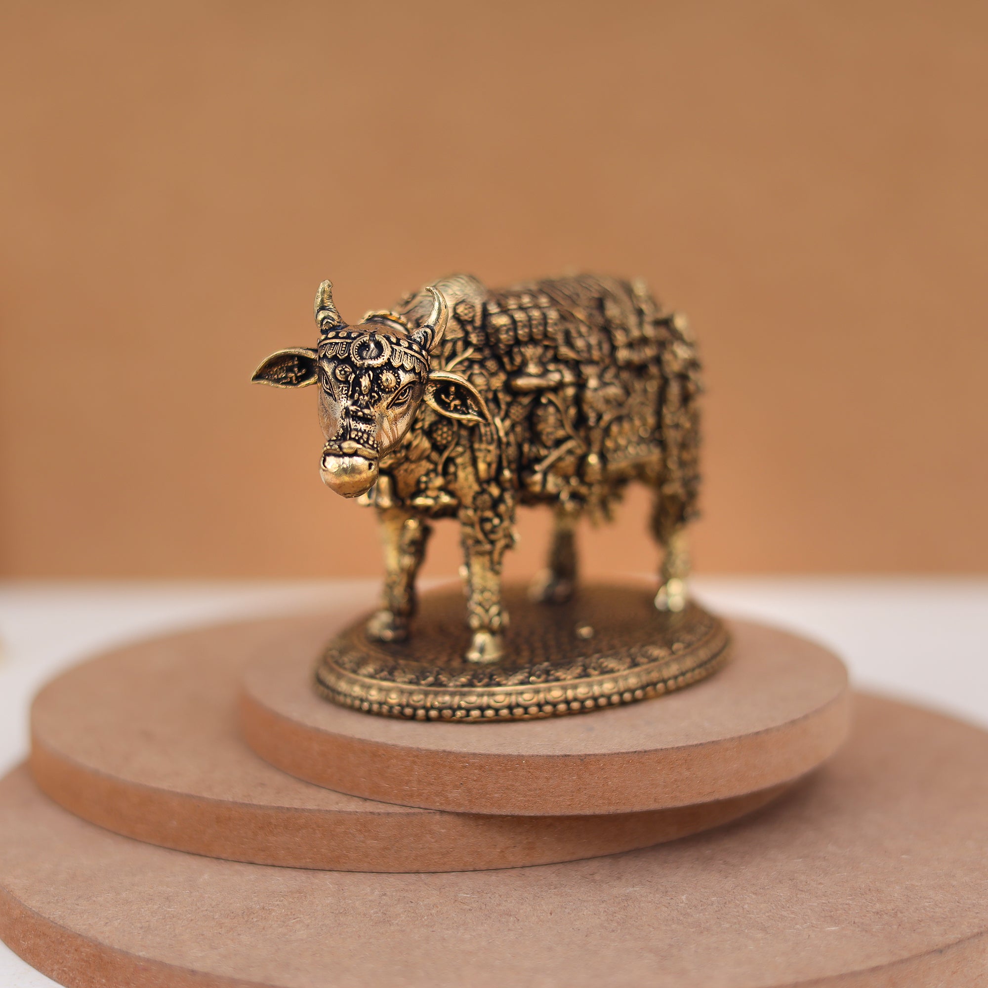 Divine Pure Brass Kamdhenu Cow with Deities/the celestial cow In 3.5 & 3 Inches, embody all gods and goddesses within her form