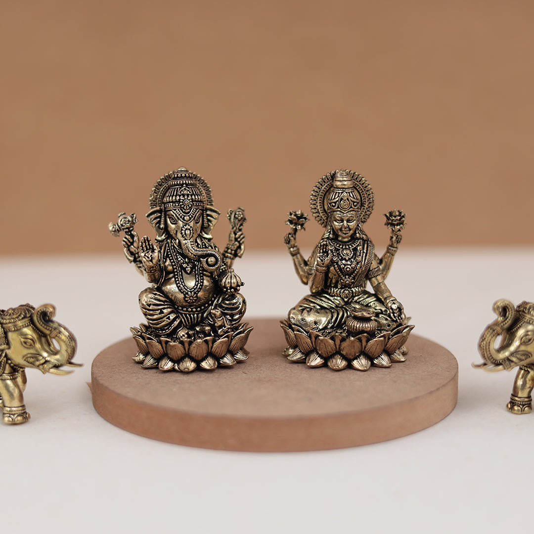 Diwali Special Brass Lakshmi and Ganesh Set With Elephant Pair