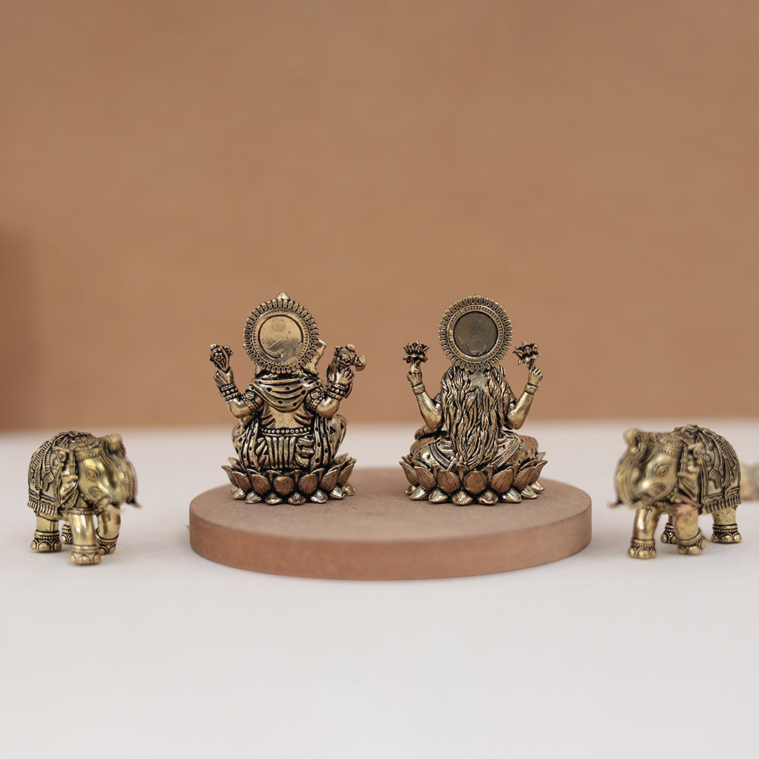 Diwali Special Brass Lakshmi and Ganesh Set With Elephant Pair