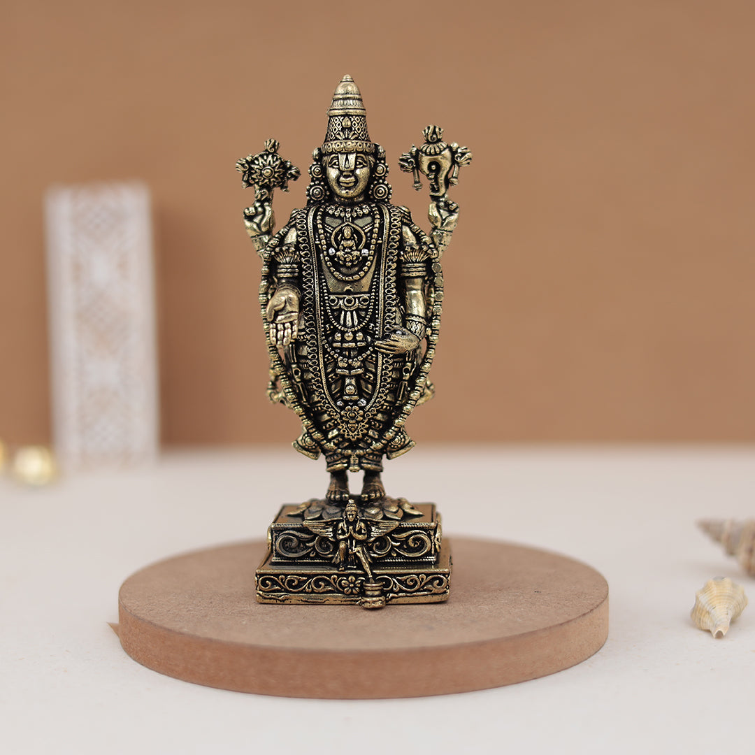 Antique Finish Pure Brass Tirupati Balaji Ido with  Garuda Base – 5 & 3 Inches