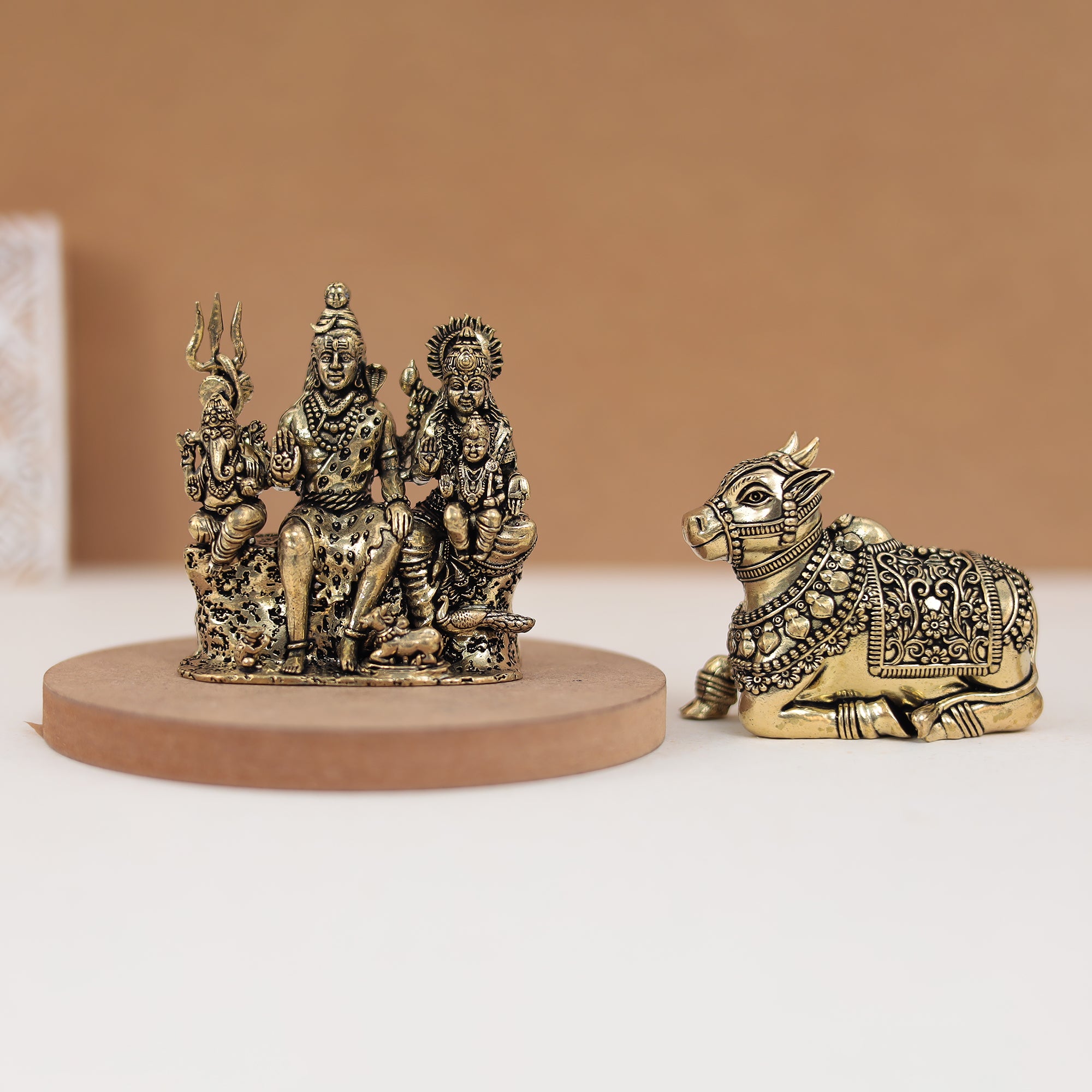 Pure Brass Complete Shiv Family with Nandi & Peacock – Available in 3 & 2 Inches