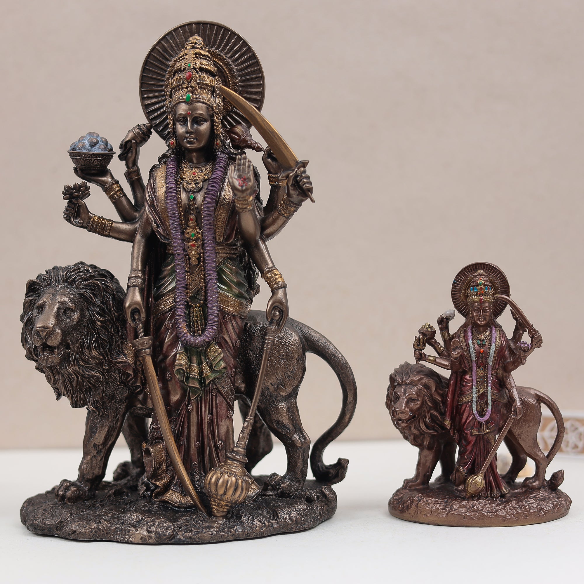 11" Goddess Durga Idol In Copper Finish