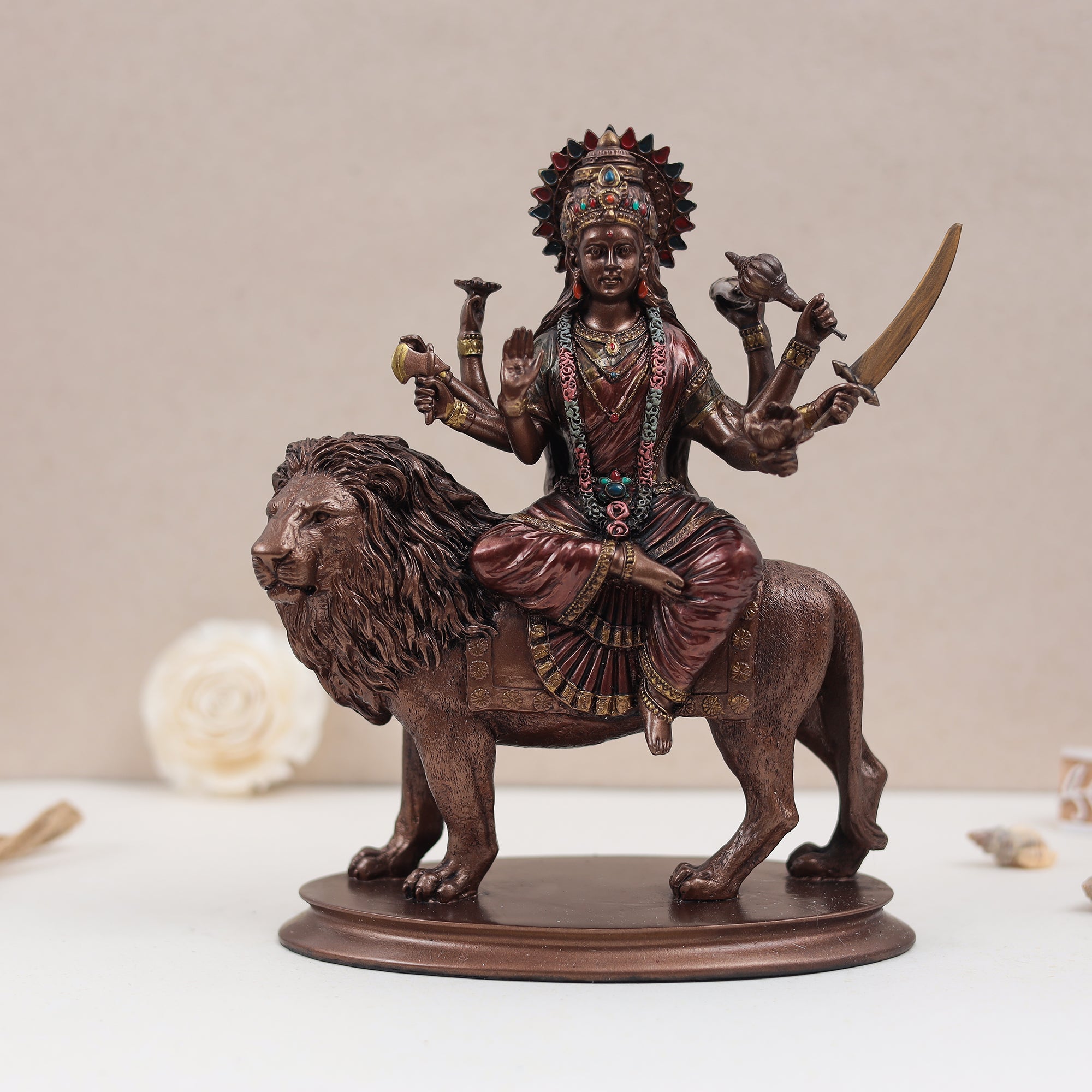 Maa Durga Idol In Copper Finish ( Marble Dust )