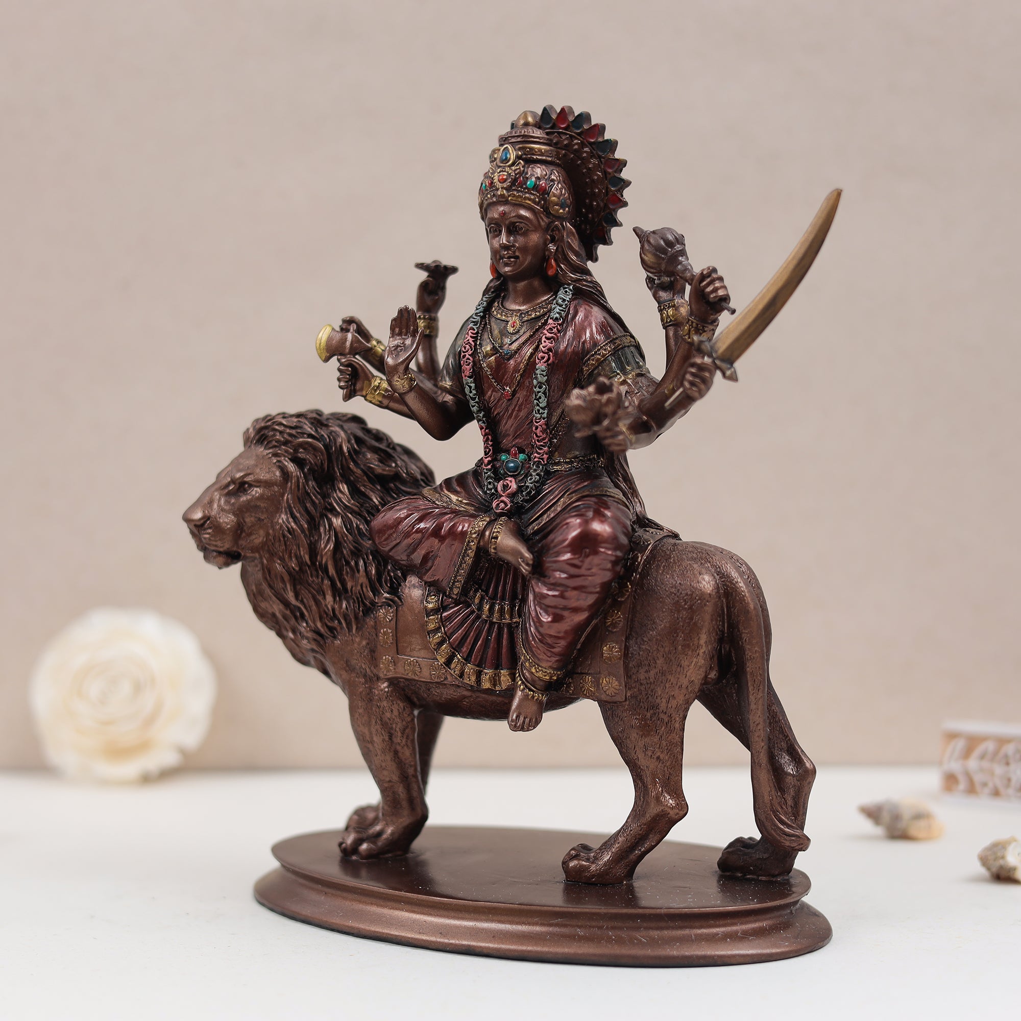 Maa Durga Idol In Copper Finish ( Marble Dust )