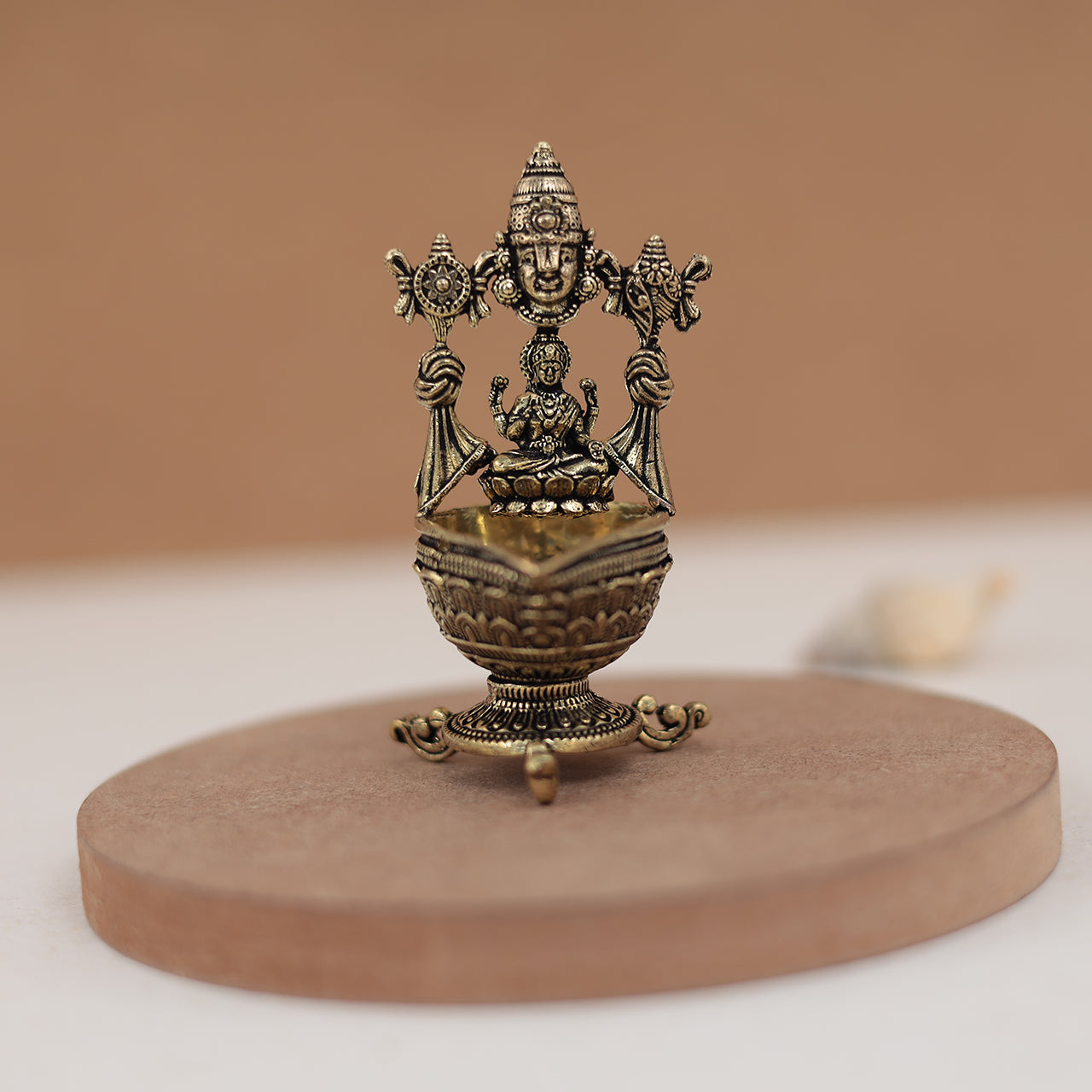 Puja Essential Tirupati Balaji and Lakshmi Diya Set In Pure Brass