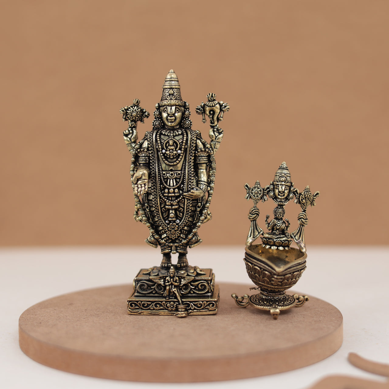 Puja Essential Tirupati Balaji and Lakshmi Diya Set In Pure Brass